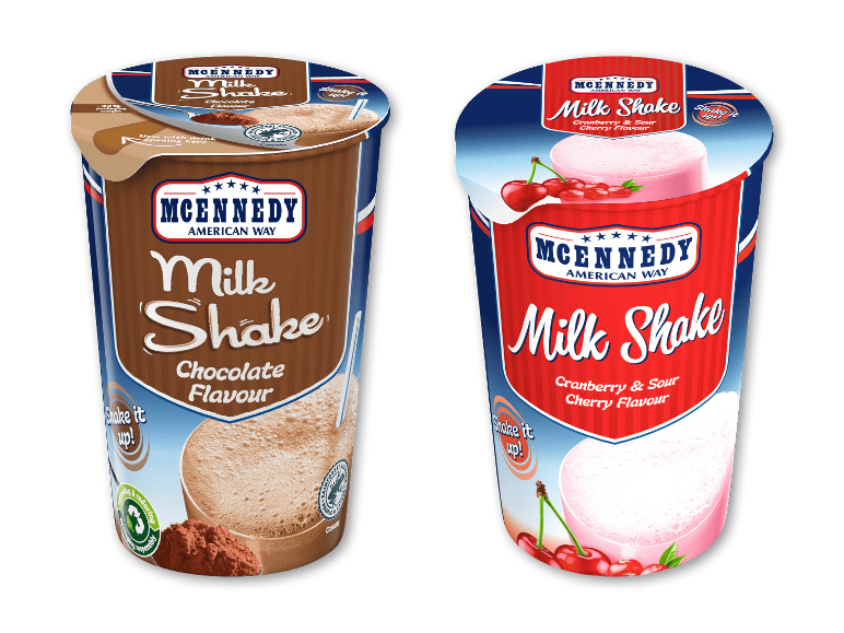 McEnnedy milkshakes med smag af chokolade samt tranebær og surkirsebær.