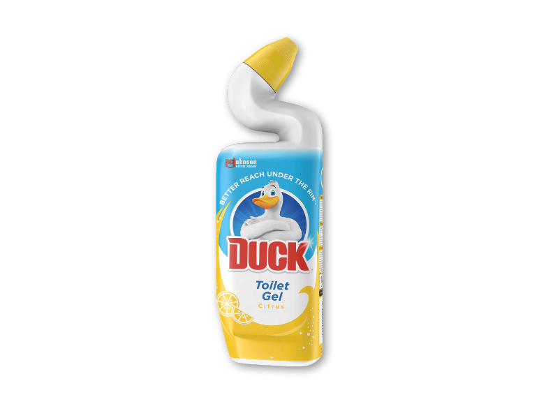Citrus toiletgel i en flaske med buet hals