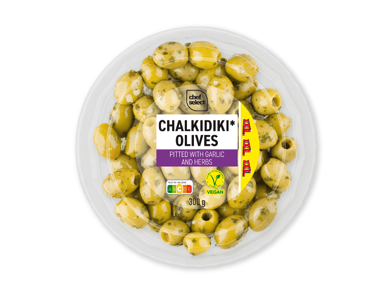 Chalkidiki oliven udstenede med hvidløg og urter, 300g, Nutri-score A, Vegan
