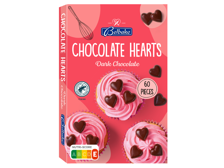 Chokoladehjerter af mørk chokolade til kagedekoration, 60 stk.