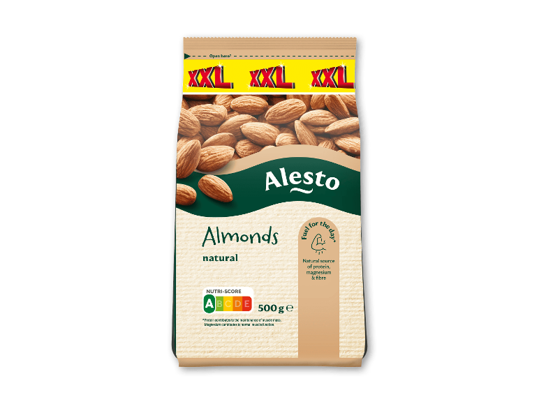 Alesto XXL naturlige mandler, 500 g pakke.