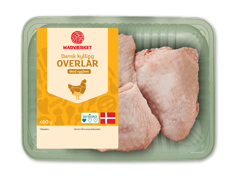 MADVÆRKET danske kyllingeoverlår med rygben, 400 g pakke.