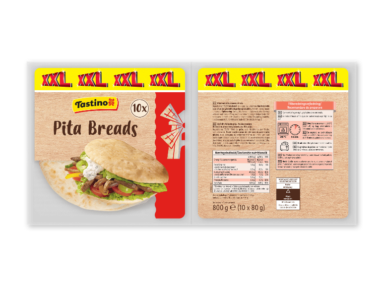 Tastino pitabrød XXL, 800 g pakke med 10 stk.