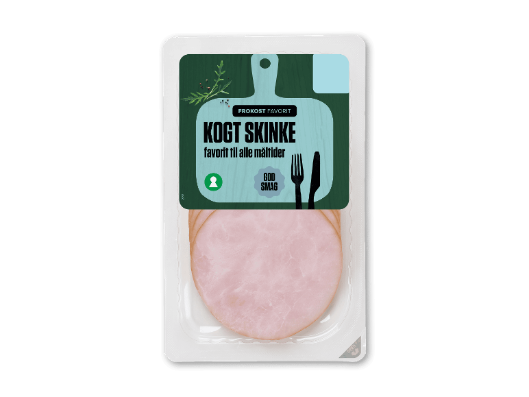 Kogt skinke i skiver i emballage.