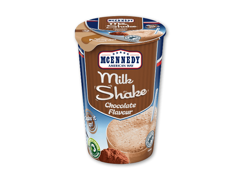 Milbona McEnnedy milkshake med chokoladesmag i bæger.
