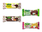 Fire ostebars: to med kondenseret mælk og chokolade, en med hasselnødder, en med hindbær.