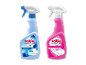 Flasker med tekstilfrisker spray og pletfjerner spray side om side