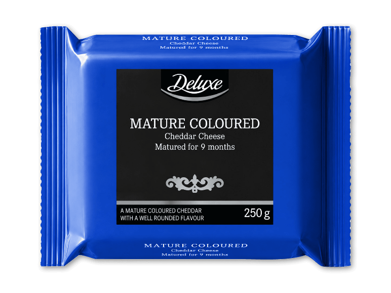 Deluxe Mature Coloured Cheddar ost, 250 g.