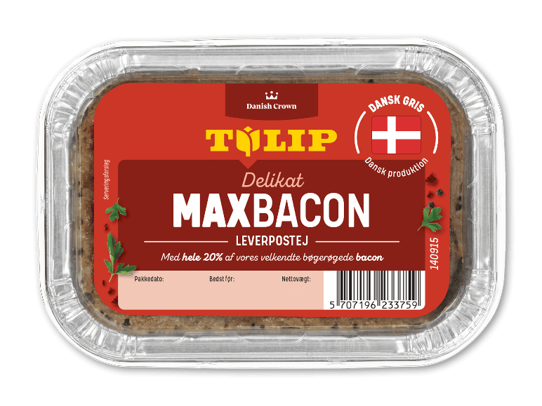 Leverpostej med bacon i foliebakke.
