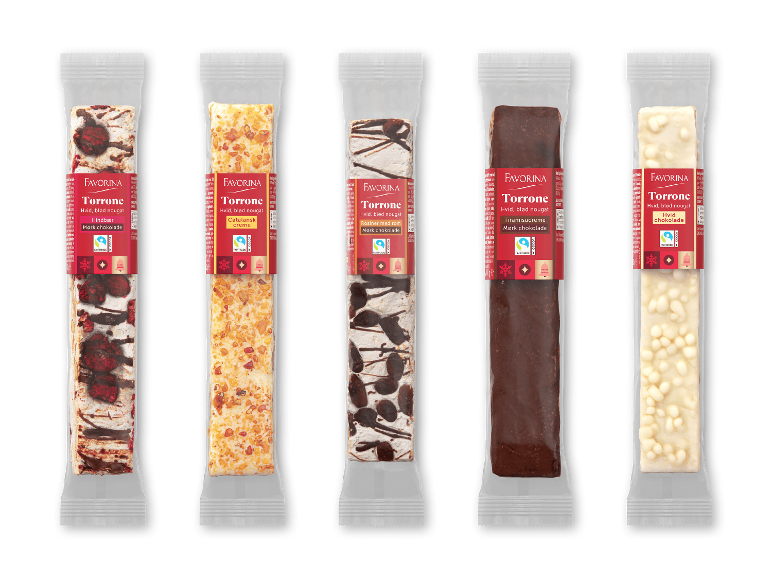 Blød torrone fra Favorina i forskellige smagsvarianter.