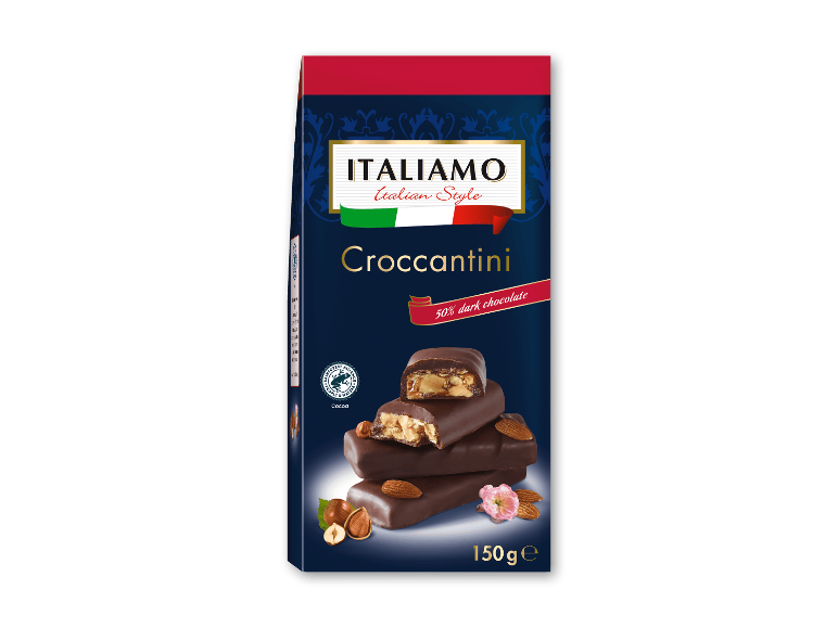 Mørk chokolade croccantini med nødder, 150g, italiensk stil.