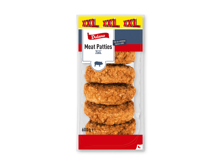 Pakke med 600g XXL svinekødsbøffer, 5 stk., kan nydes varme eller kolde.