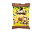 Gul pose med chokolade-dyrekiks og en tegning af en abe.