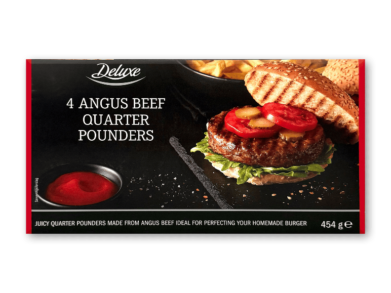 En pakke med fire Angus-bøffer, 454 g.