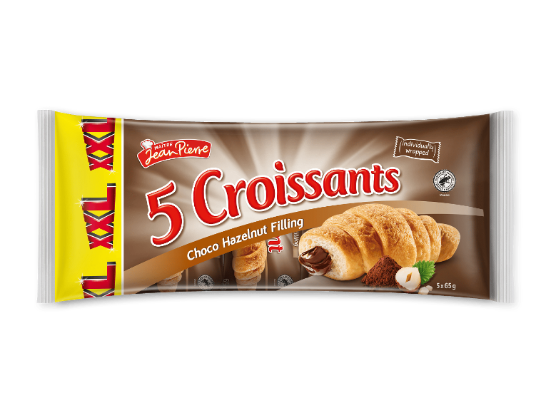 Croissants med chokolade- og hasselnøddefyld, pakke med 5 stk.