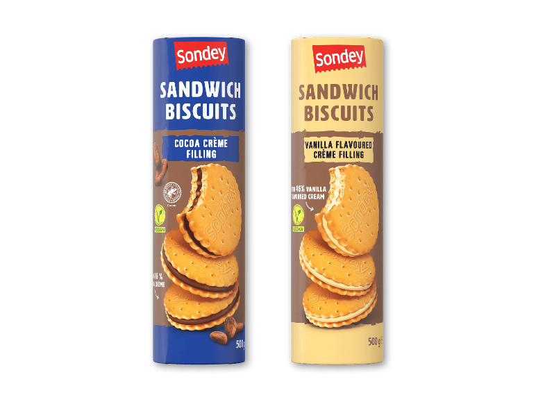 To ruller sandwichkiks med kakao- og vaniljecremefyld