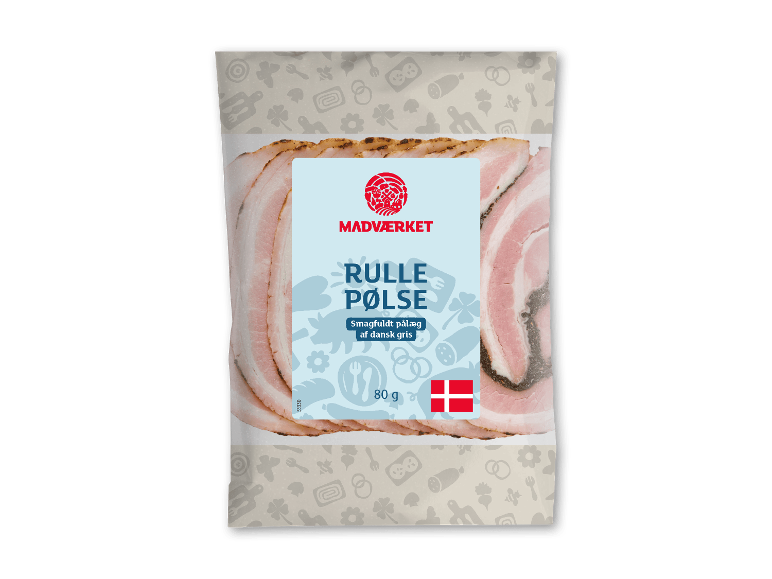 MADVÆRKET RULLE PØLSE pakke med dansk svinekød, 80 g