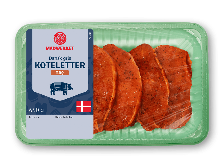 MADVÆRKET Danishe koteletter af gris med BBQ-marinade, 650 g