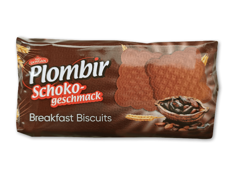 Chokolade morgenmadskiks med illustrationer af hvede og kakaobønner