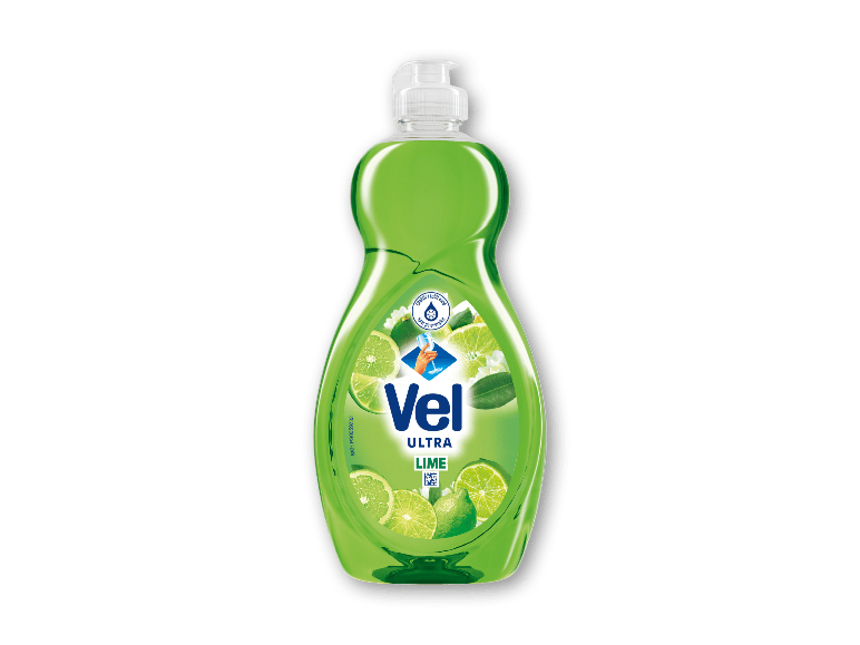 Grønt opvaskemiddel med duft og billede af lime.