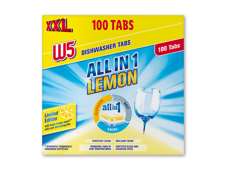 W5 All in 1 Lemon opvasketabs, 100 stk.