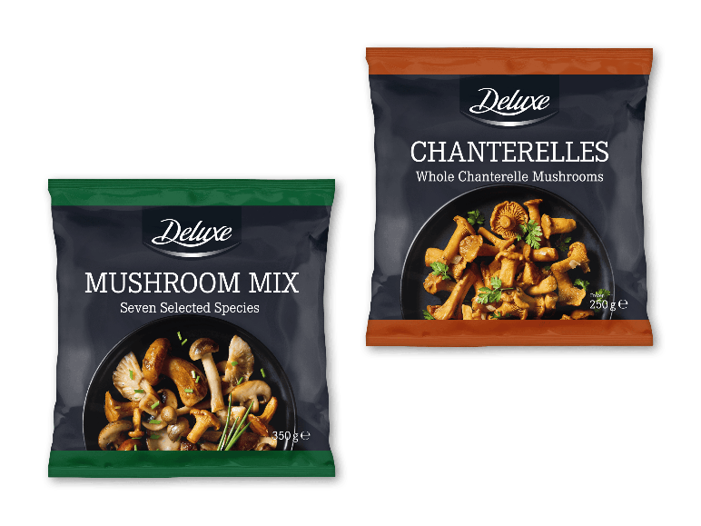 Deluxe frossen svampemix og kantareller i poser.