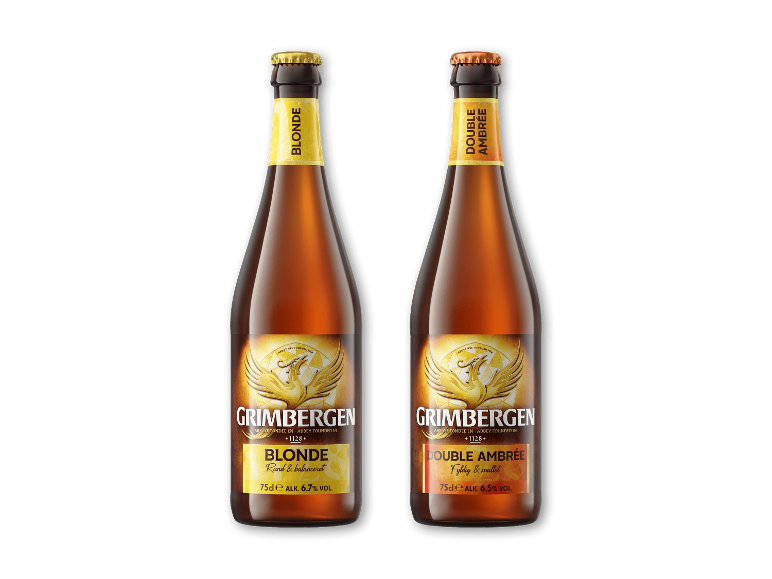 To 75 cl flasker belgisk øl, Blonde og Double Ambrée.