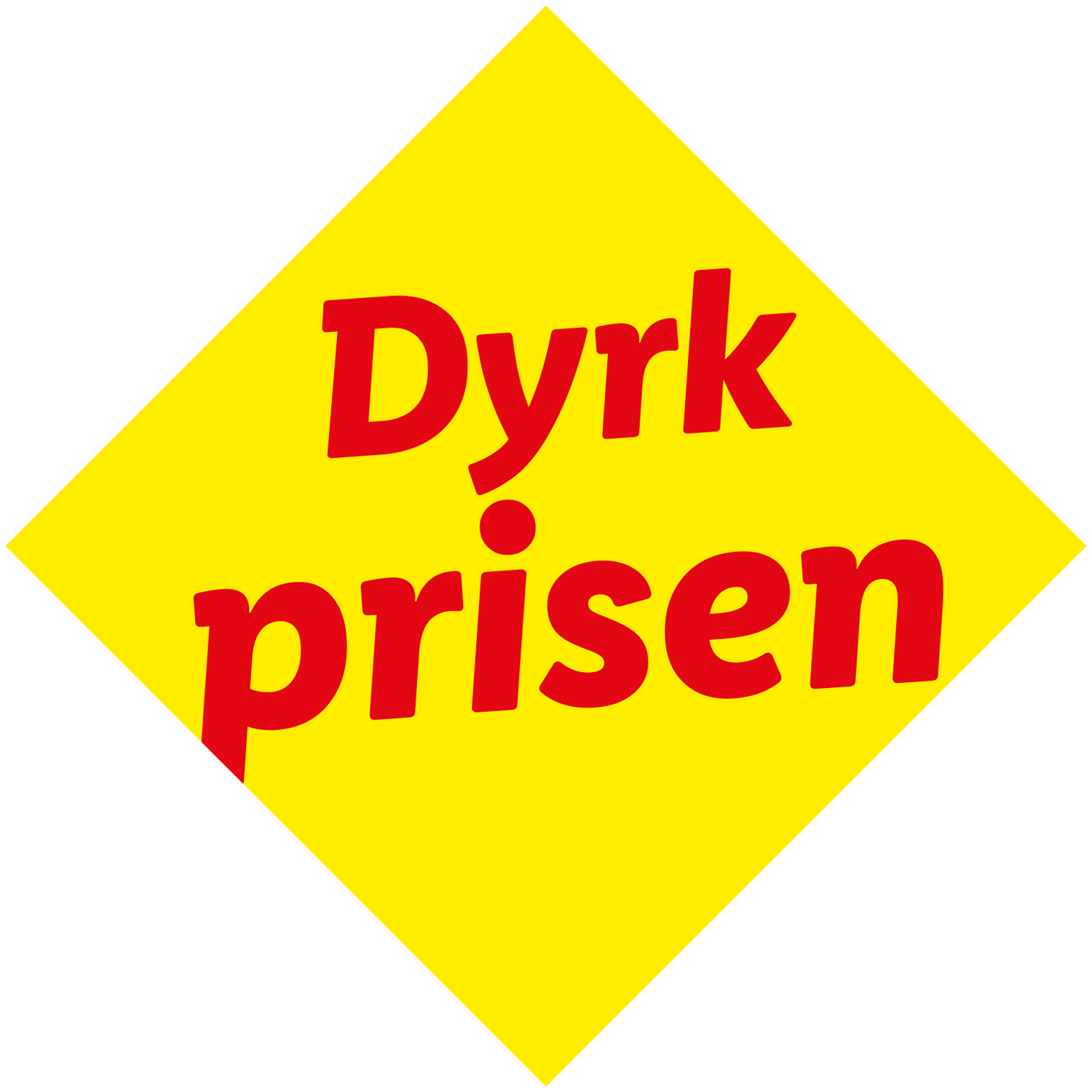 Gul diamantformet badge med teksten 'Dyrk prisen' i rød.