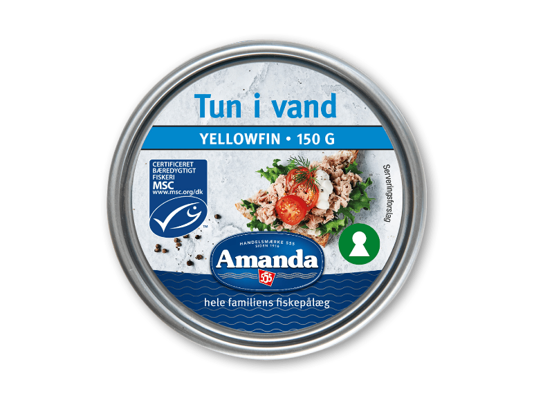 Dåse med yellowfin tun i vand, 150 g