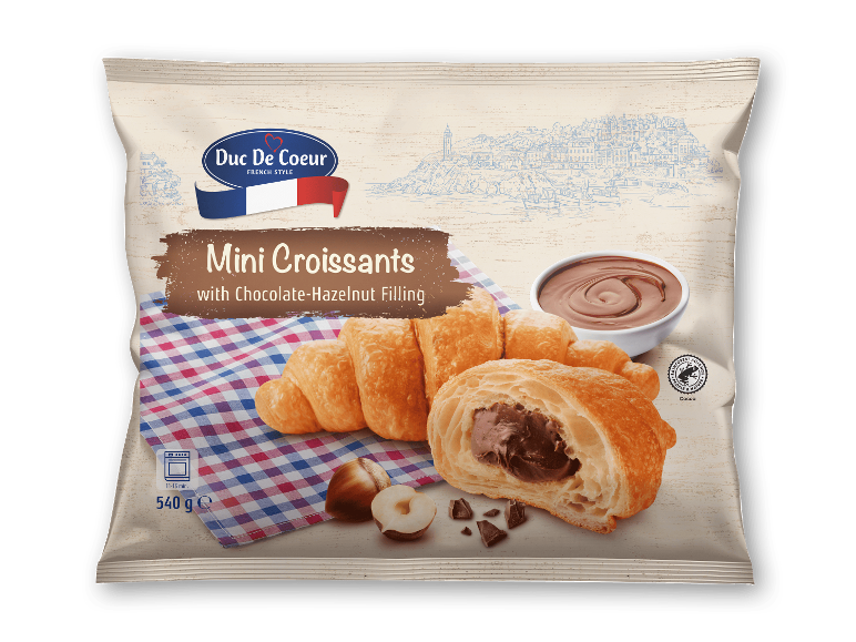Minicroissants med chokolade-hasselnøddefyld, 540 g