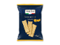 Focaccia kiks i en blå og gul pose, med tre synlige kiks.