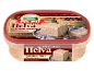Kakaohalva med teksten 'Halva med kakao' på flere sprog.