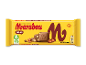 Mælkechokolade med hele hasselnødder i en gul emballage.
