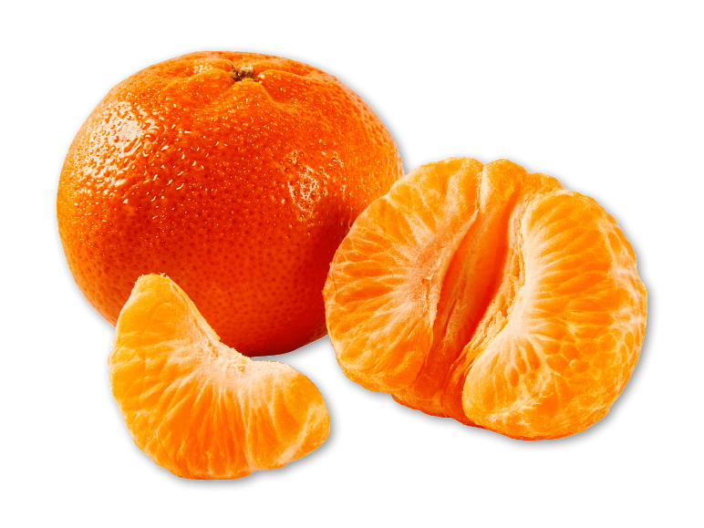 En hel mandarin, en pillet mandarin og en båd på sort baggrund.