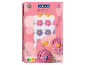 Emballage med farverige blomsterformede sukkerdekorationer, med cupcakes og Nutri-Score.