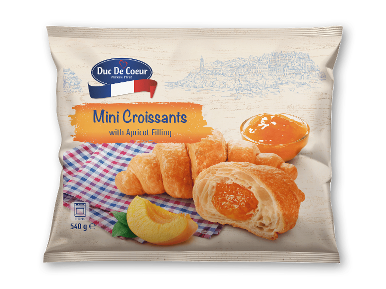 Pose med minicroissants med abrikosfyld, 540 g.