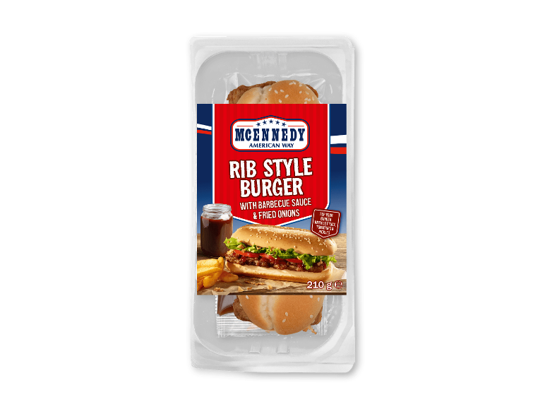 Rib style-burger med barbecuesauce og ristede løg, 210 g