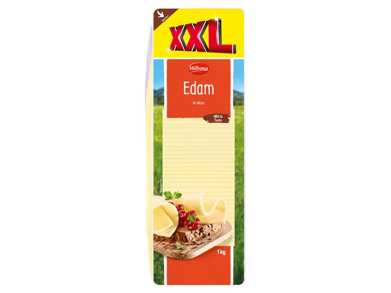 XXL-pakke Edam ost i skiver, mild i smagen, 1 kg.