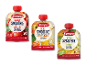 Tre frugtpuréer til babyer med smag af jordbær, æble & banan og mango.