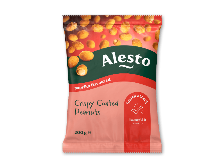ALESTO paprika-smagte sprøde peanuts i en 200g pakke.