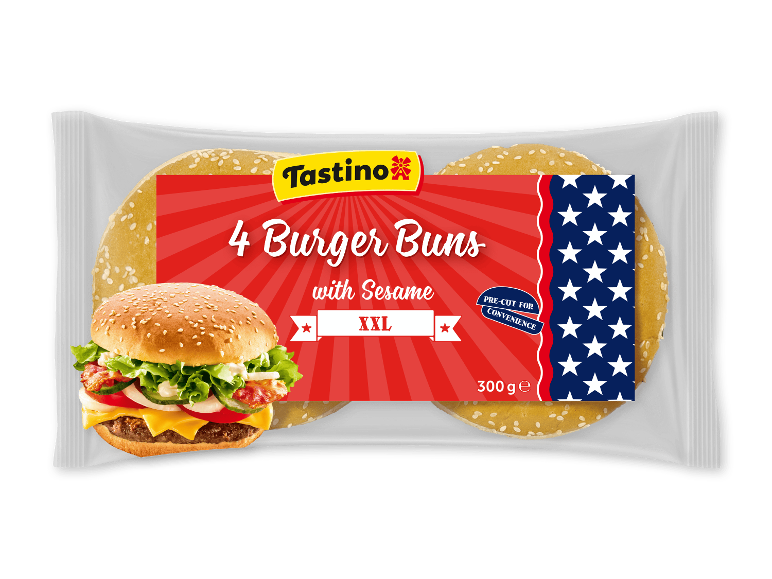 Tastino XXL burgerboller med sesam, 4-pak, 300 g