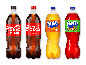 Coca-Cola, Coca-Cola Zero Sugar, Fanta Orange og Fanta Exotic 1,75 l flasker.