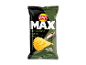 Pose chips med salt- og sort pebersmag, med en bølget chip og krydderier.