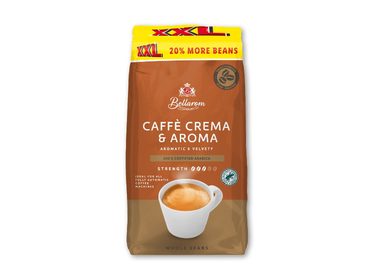 XXL kaffebønner pose, 20% mere, Caffè Crema & Aroma, 100% certificeret Arabica, tromleristet.