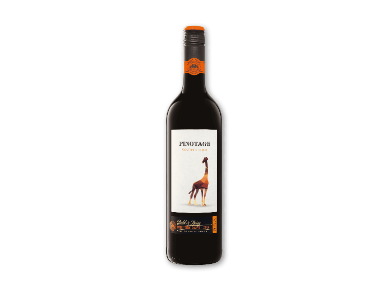 Cimarosa Pinotage rødvin med en giraf på etiketten.