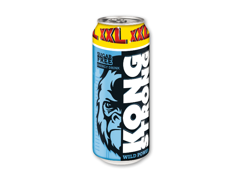 XXL sukkerfri energidrik dåse med blå gorilla.