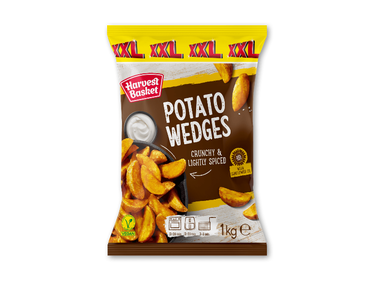 XXL kartoffelbåde, sprøde og let krydrede, med solsikkeolie, 1kg.