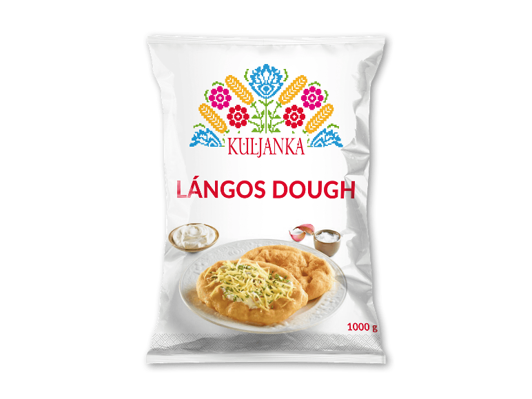 Kuljanka Langosch Teig emballage med langos og toppings.