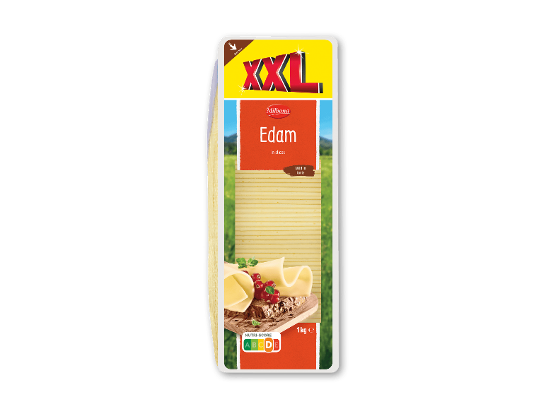 Edam ost i skiver, XXL-pakke, 1 kg, med Nutri-Score D
