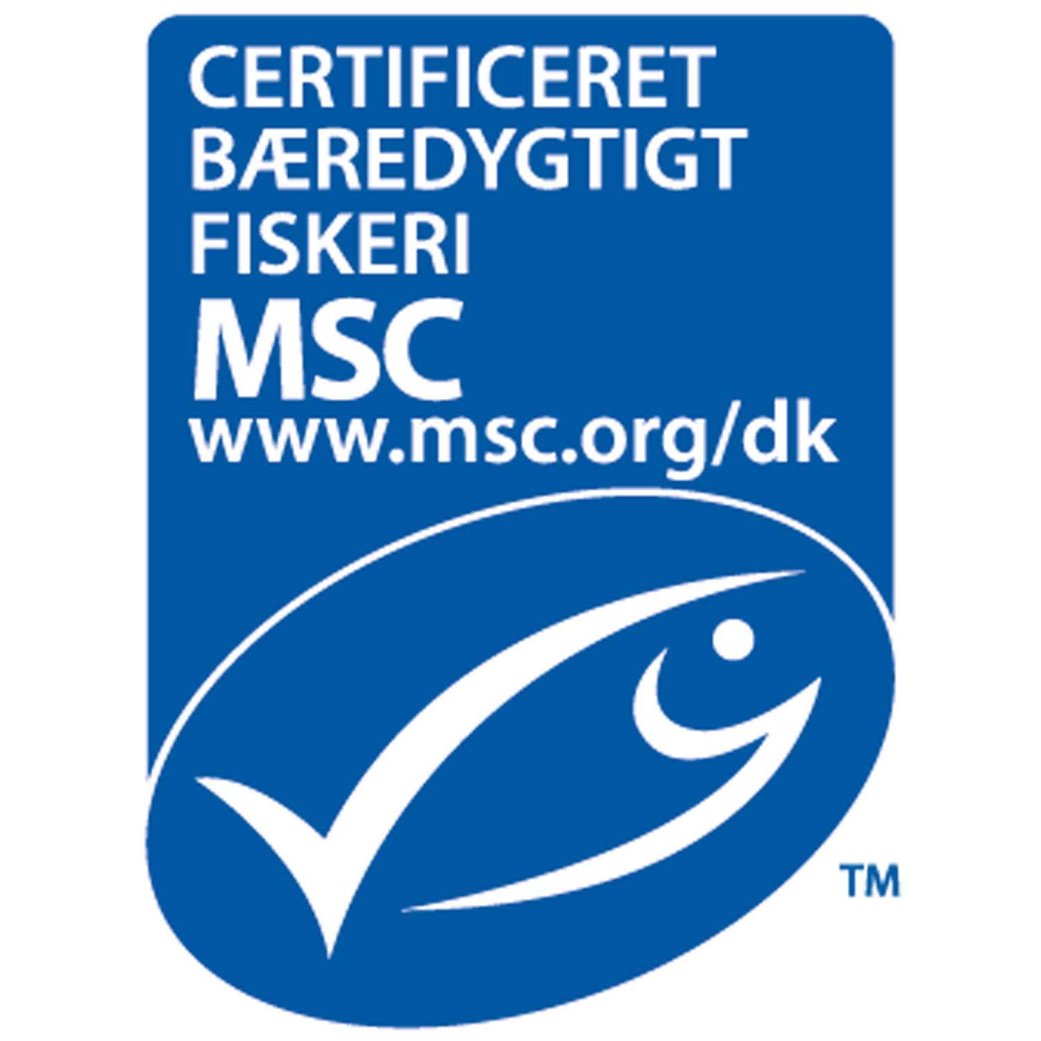 Certificeret bæredygtigt fiskeri MSC-mærke med webadresse www.msc.org/dk.